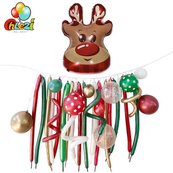 32 Ks Vianočné Dlho Magic Balóny Nastaviť, Tmavo Zelený Červený Pozadí Steny Latex Ballon Elk Vianočné Party Dekorácie Deti Darčeky