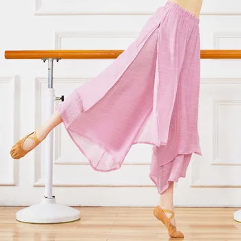 Bavlnená posteľná Bielizeň Dospelých Žien Klasického Tanca Praxi Nohavice Split Voľné Širokú nohu, Nohavice, Body Art Test Oblečenie