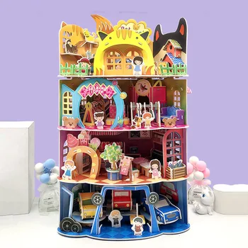 DIY domček pre bábiky 3D Papier Model Puzzle Department Store Auto Obchod Zmontované Bábika Domy Hračky pre Deti Darček k Narodeninám Casa