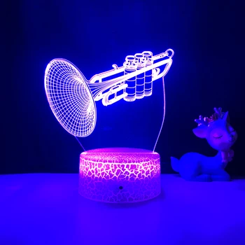 Hudobné Nástroje Trúby 3D Flash Nočné LED Svetlo 7 Farieb Zmena Spálňa Posteli Stolná lampa Dieťa Pre Dieťa je Dar