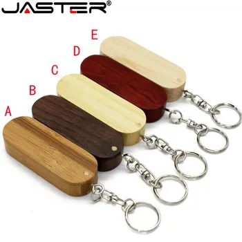 JASTER Drevené otočná USB flash disk 4 GB 16 GB 32 GB, 64 GB U diskov memory stick s kovovou keychain darčeky 1PCS zadarmo vlastné logo