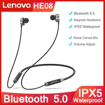 Nové Originálne Lenovo HE08 HIFI Stereo Slúchadlá 4 Reproduktory Duálne Dynamický Bezdrôtový Headset Bluetooth 5.0 Neckband Športové Beží