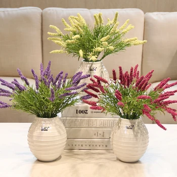Simulácia kvetov levandule Črepníkové nastaviť Keramická váza Umelé zelené rastliny, Malé bonsai hrniec kultúry svadobné Domáce dekorácie